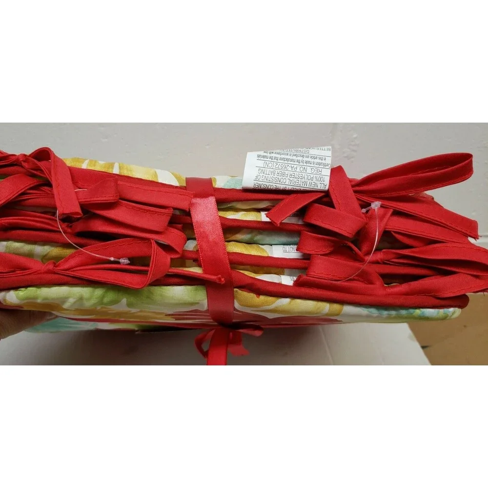 Set of 4 CHAIR PADS CUSHIONS with red ties 15x15